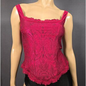 Vintage 90s Y2K Red Brocade Tank Top Womens M Goth Fairy Grunge Witchy Victorian